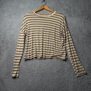 Vintage RVCA Shirt Women's XS Brown Striped Long Sleeve Crop Top